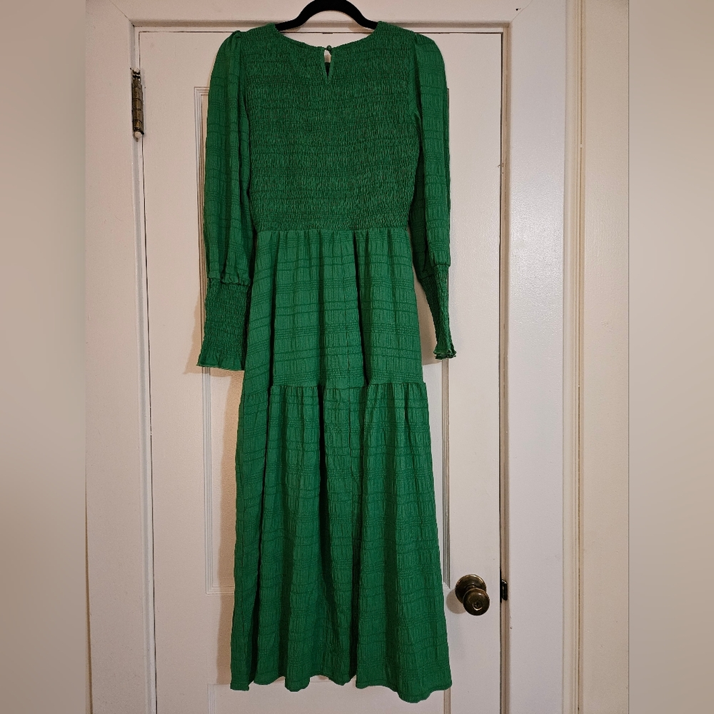 Long Sleeve Smoked Maxi Dress with Elastic Fitted Waist Size Small - Picture 6 of 6